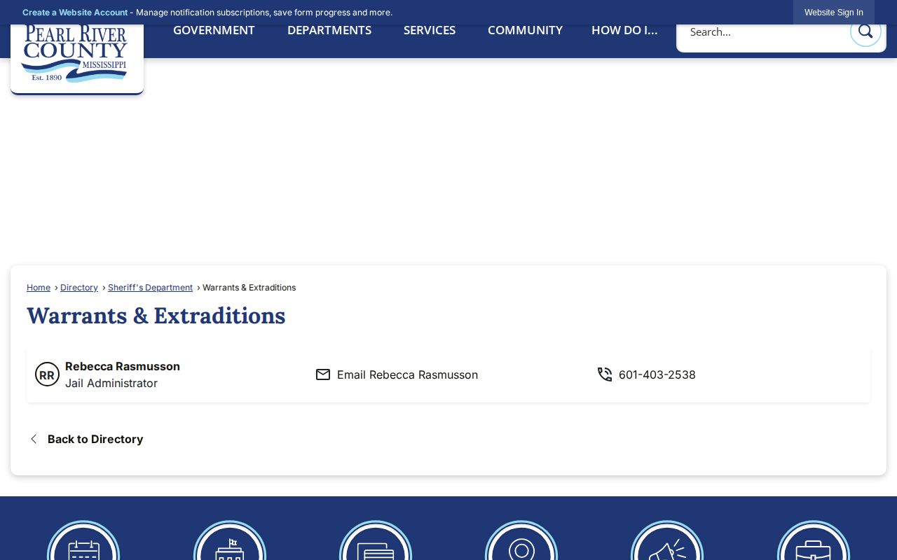 Pearl River County Warrants and Extraditions official directory record